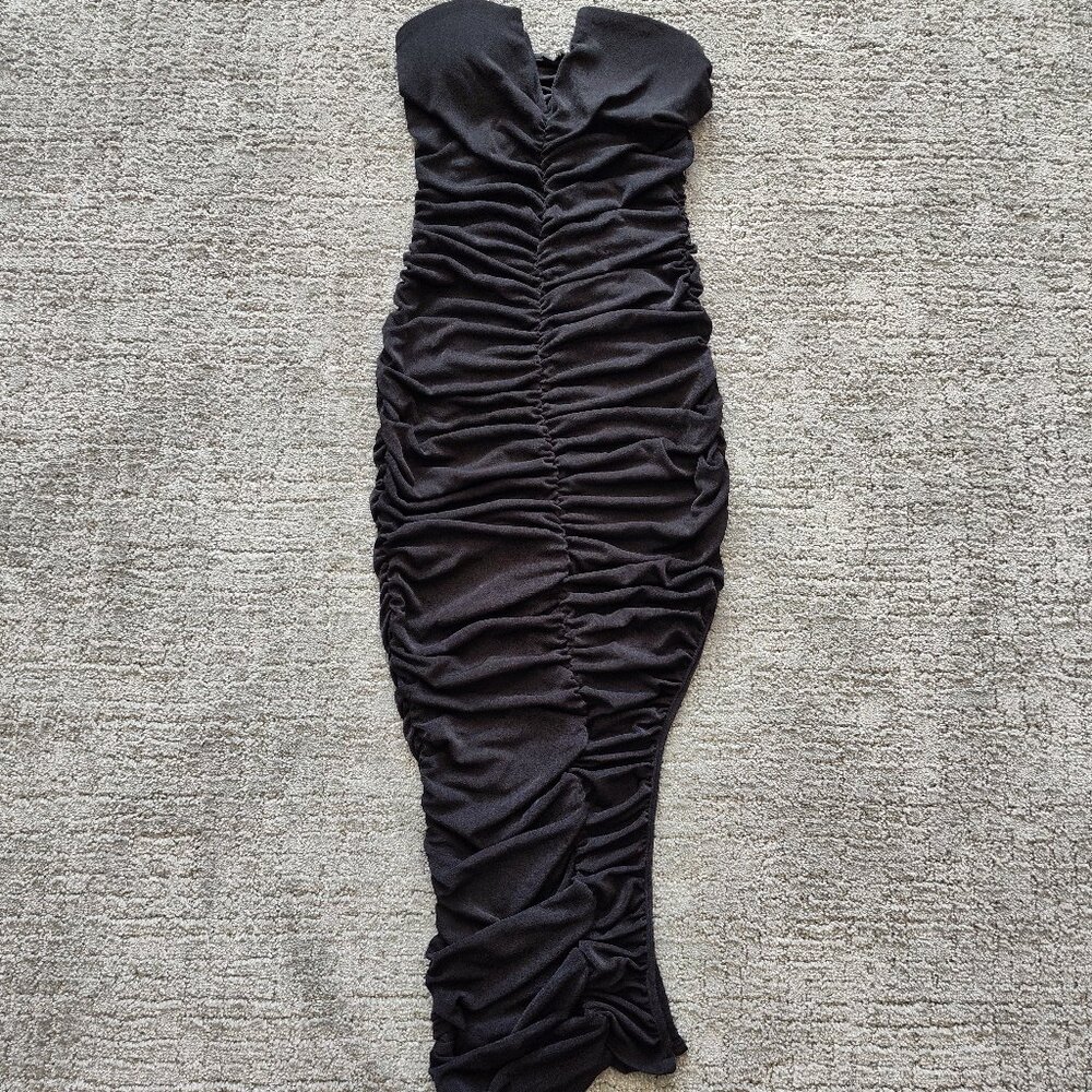 Strapless ruched midi dress